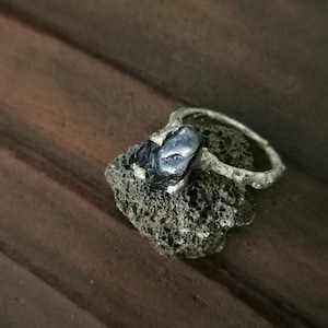 Black Tourmaline Ring, Soft Soldered Ring, Gothic Witchy Ring