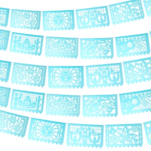 Pastel blue  Mexican Papel picado banners, 5 PK, 60 Ft long, Wedding Papel Picado, Fiesta, Paper picado Garland, Fiesta Decoration, WS900