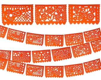 Orange papel picado banners, 12 Ft, Mexican Papel Picado, Fiesta banners, Cinco de Mayo, Mexican Wedding, Taco Tuesday, WS222