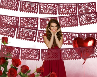 Burgundy Papel Picado, 5 PK, Mexican Fiesta Decoration, 60 Ft, Cinco de Mayo, Come ready to decorate and wave beautifully with the wind