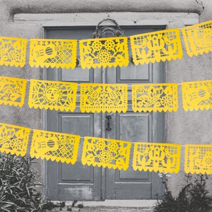 Yellow Plastic picado banners, 3 pk,  Fiesta banners, Papel picado, Cinco de Mayo, Mexican Wedding, Party Banners, Taco Tuesday.