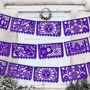 Purple Papel picado banners, 5pk, 60 Ft long, Mexican style Party,  picado Garland, Fiesta Decorations, cinco de mayo, Party decor, WS2010