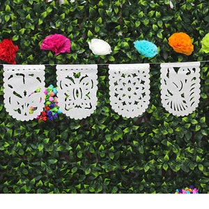 Small Mini White Banners, Five Pack, 20 Ft Long, Fiesta decoration, Cinco de Mayo, Papel Picado, Mexican Garland, image 1