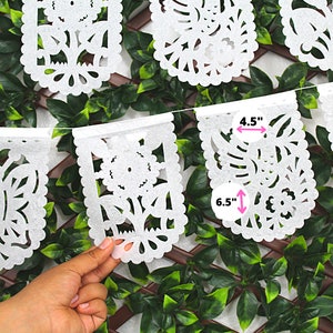 Small Mini White Banners, Five Pack, 20 Ft Long, Fiesta decoration, Cinco de Mayo, Papel Picado, Mexican Garland, image 9