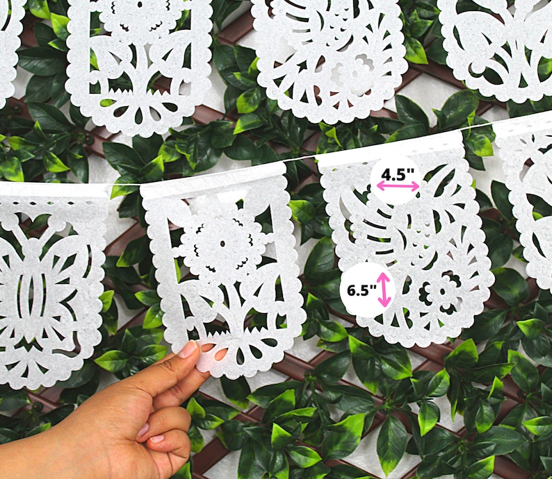 Small Mini White Banners, Five Pack, 20 Ft Long, Fiesta decoration, Cinco de Mayo, Papel Picado, Mexican Garland, image 9
