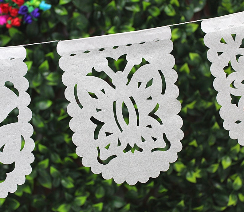 Small Mini White Banners, Five Pack, 20 Ft Long, Fiesta decoration, Cinco de Mayo, Papel Picado, Mexican Garland, image 10