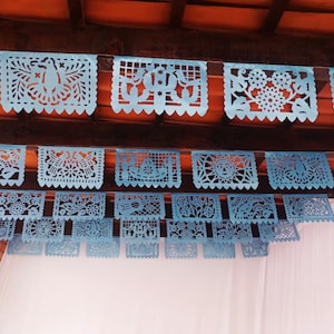 Metalic Blue Papel Picado, 24 Feet, Mexican theme party supplies, Mexican Flag Banner, Fiesta decoration, Papel picado Banner,