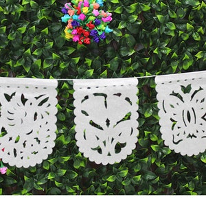 Small Mini White Banners, Five Pack, 20 Ft Long, Fiesta decoration, Cinco de Mayo, Papel Picado, Mexican Garland, image 2