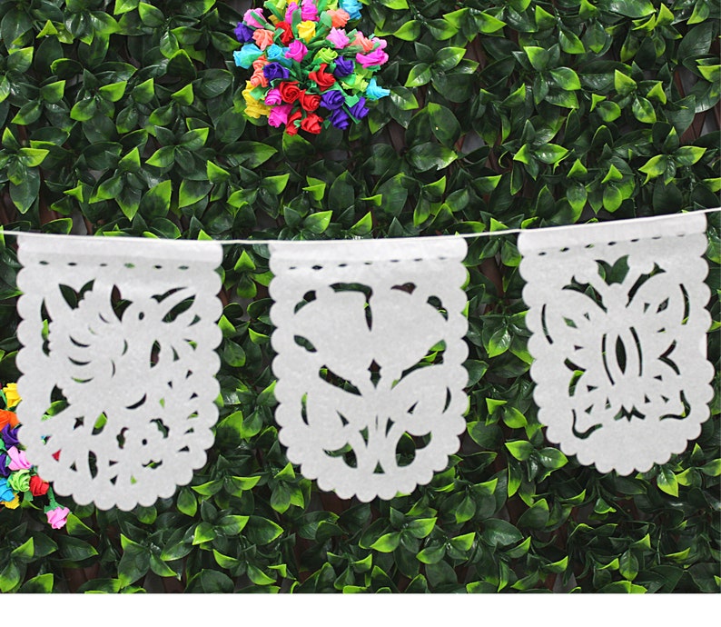 Small Mini White Banners, Five Pack, 20 Ft Long, Fiesta decoration, Cinco de Mayo, Papel Picado, Mexican Garland, image 2