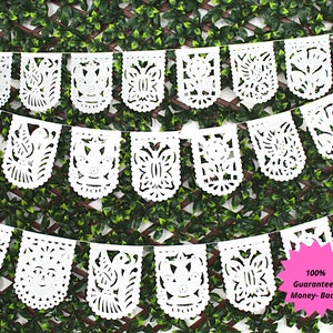 Small Mini White Banners, Five Pack, 20 Ft Long, Fiesta decoration, Cinco de Mayo, Papel Picado, Mexican Garland, image 7