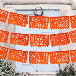 Orange papel picado banners, 5 Pk, Mexican Papel Picado, Fiesta banners, Cinco de Mayo, Mexican Wedding, Taco Tuesday, WS222