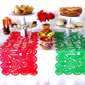 Feliz Navidad Table Runners 20x39 Inches, 2 PACK, Authentic Mexican Fiesta Decorations, Wedding Decor, Papel Picado, Cinco de Mayo, PPTR4