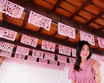 Pink Plastic Papel Picado Banner, Mexican Fiesta Decor (3 Pack)