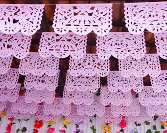 Light Pink Papel Picado Banners, Day of the Dead Fiesta Decor (5 Pack)