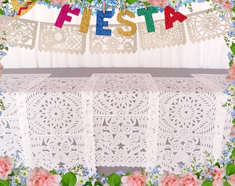 Mexico White table runners, 5 Pack 19x40 Inches, Mexican Fiesta Decorations,  Cinco de Mayo decorations, Mexico Wedding,