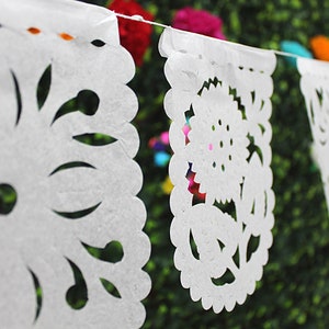 Small Mini White Banners, Five Pack, 20 Ft Long, Fiesta decoration, Cinco de Mayo, Papel Picado, Mexican Garland, image 5