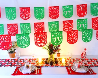 Christmas Papel Picado Banner, Mexican Fiesta Navidad Decoration