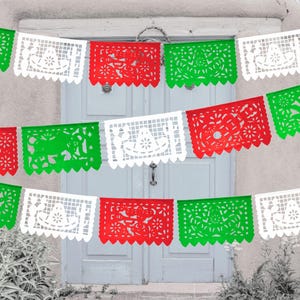 Papel picado Mexican Fiestas Patrias, 5 PK Tricolor hanging Decoration, Mexican independence Day garland, Fiesta Party Banner