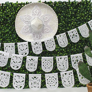 Small Mini White Banners, Five Pack, 20 Ft Long, Fiesta decoration, Cinco de Mayo, Papel Picado, Mexican Garland, image 4