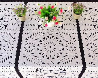 Mexico White table runners, 5 Pack 19x40 Inches, Mexican Fiesta Decorations,  Cinco de Mayo decorations, Mexico Wedding,
