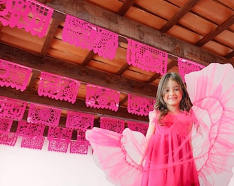 Hot Pink Plastic Papel Picado Banners, Fiesta Party Decor (3pk)