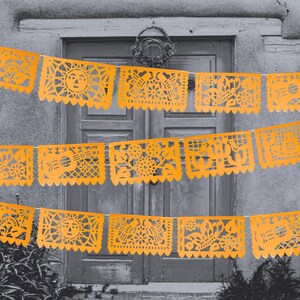 Orange Plastic picado banners, 3 pk, Fiesta banners, Papel picado, Cinco de Mayo, Mexican Wedding, Party Banners, Taco Tuesday.