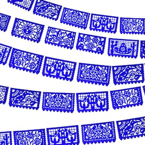 Pancartas de Papel picado azul, paquete de 5, 60 pies de largo, pancartas de Fiesta, Papel picado, Cinco de Mayo, Boda Mexicana, Pancartas de Fiesta, Martes de Taco.