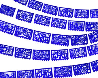 Blue Papel picado banners, 5pk, 60 feet long, Fiesta banners, Papel picado, Cinco de Mayo, Mexican Wedding, Party Banners, Taco Tuesday.