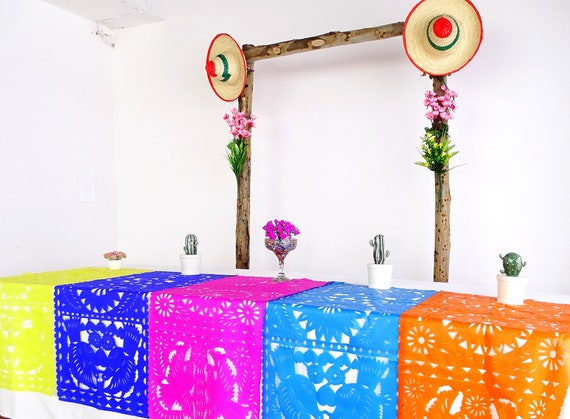 Handmade Papel Picado Table Runner, Mexican Fiesta Decor, 20x39, 6 PACK
