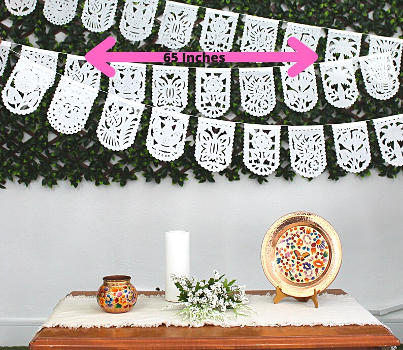 Small Mini White Banners, Five Pack, 20 Ft Long, Fiesta decoration, Cinco de Mayo, Papel Picado, Mexican Garland, image 8