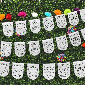 Small Mini White Banners, Five Pack, 20 Ft Long, Fiesta decoration, Cinco de Mayo, Papel Picado, Mexican Garland, image 3