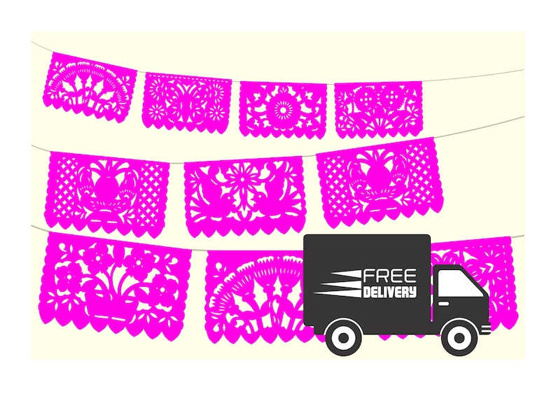 Taco party Cinco de Mayo,Paper picado Garland Mexican Papel picado WS800 60 Ft long Fiesta Decoration,Papel Picado,Bright pink banners