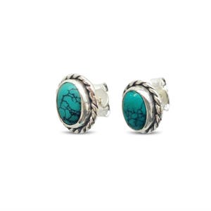 925 sterling silver stud genuine Turquoise 8x10mm Oval, everyday wear