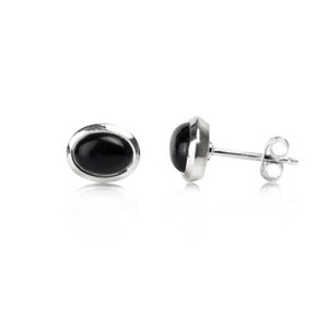 925 sterling silver stud genuine Black Onyx 7mmx9mm Oval, everyday wear