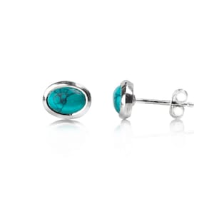 925 sterling silver stud genuine Turquoise 7mmx9mm Oval, everyday wear