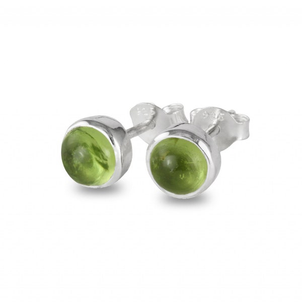 Birthstone Stud Earrings – August – 925 Sterling Silver Peridot Gemstone, zodiac studs, silver studs, 5mm cabochon peridot