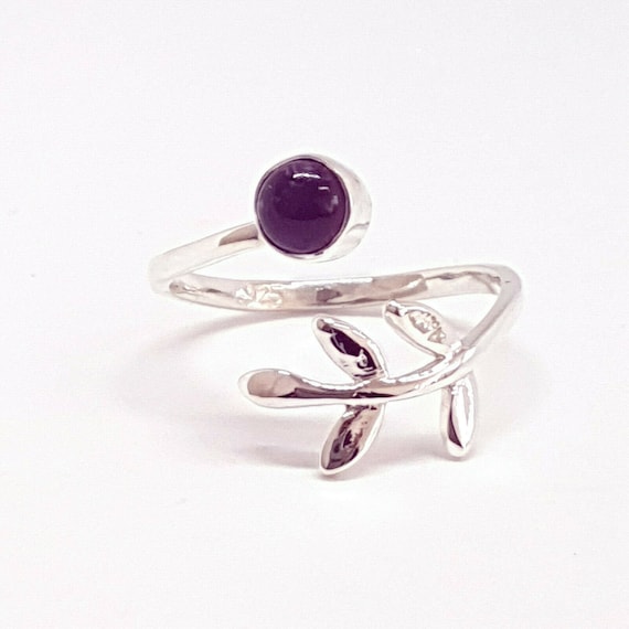 Amethyst Floral Adjustable ring, sterling silver, 5mm Amethyst stone