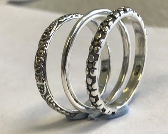 Sizes H-Z Set of Three 2mm Sterling Silver Hammered//Textured Stacking Rings