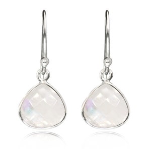 Sterling Silver Moonstone Teardrop Earrings: Dangle Hook Design