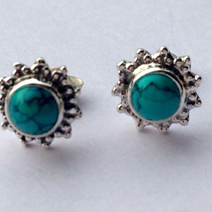 Sterling Silver Turquoise Stud Earrings: Flower Star Design