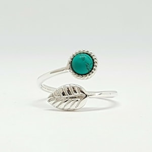 Adjustable Ring, Turquoise ring, sterling silver ring, flower and leaf ring,