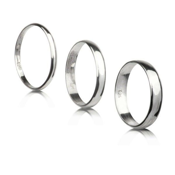 Effen zilveren band, 2 mm, 3 mm en 4 mm dikte, trouwring, zilveren band, midi-ringen