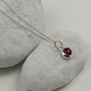 Birthstone Charm Necklace– January– 925 Sterling Silver Garnet Gemstone, Curb Chain