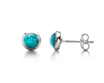 925 sterling silver stud genuine Turquoise 6mm round, everyday wear