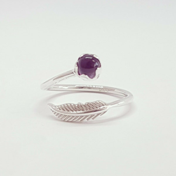 Adjustable ring, amethyst ring, floral ring, sterling silver