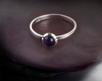 Round Cabochon Amethyst Ring in Sterling Silver