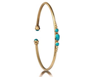 Brazalete de oro vermeil con piedras preciosas turquesas