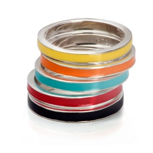 Stapelbarer Emaille Ring, 925 Sterling Silber, nickelfrei, langlebig, Emaille Bandring, Alltagskleidung