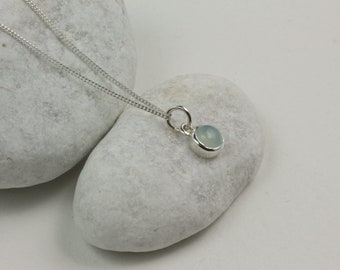 Birthstone Charm Necklace – March- 925 Sterling Silver Aqua Chalcedony Gemstone