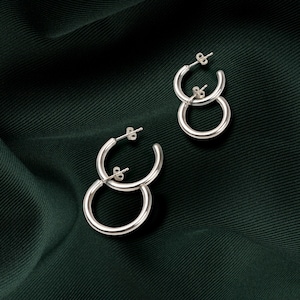 Sterling Silver Open Hoop Stud Earrings: Chunky Silver Hoops